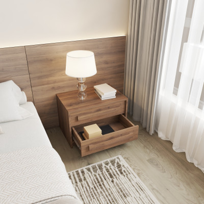 HAPPY FURNITURE , Táp đầu giường 2 ngăn kéo - RUBEL, THK_253 , 60cm x 40cm x 40cm DxRxC