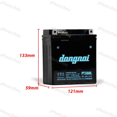 Ắc Quy Đồng Nai PTX6HL 12V-5Ah cho xe máy Dream, Wave, Future, Sirius, Jupiter, Taurus, Mio