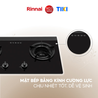 Bếp gas âm đầu đốt trong Rinnai RVB-2i(AB) mặt bếp kính và kiềng bếp men - Hàng chính hãng.