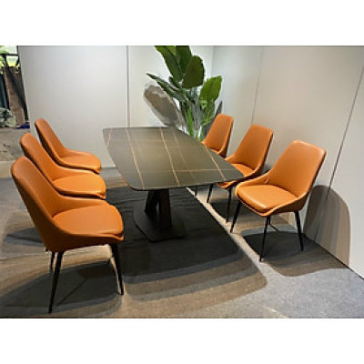 Bộ bàn ăn mặt đá phiến chân chéo chữ X kết hợp ghế Cups