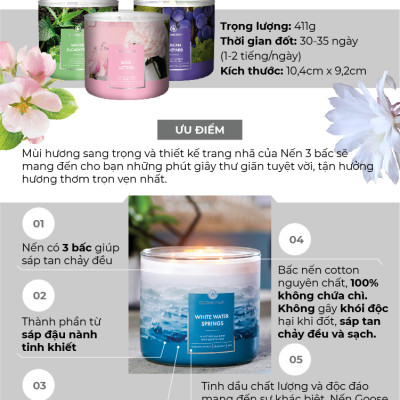 Nến ly 3 bấc sáp đậu nành Goose Creek (411g) - Soothing Coconut