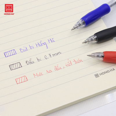 Bút bi bấm Hồng Hà đầu bi 0.7mm cho nét viết êm, trơn, có grip cao su - 2468