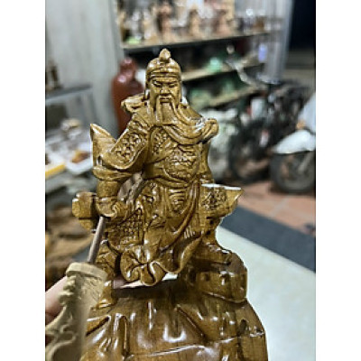 TƯỢNG QUAN SÁCH ĐAO BẰNG GỖ BÁCH XANH THƠM NỨC  KT CAO 15×8×6CM