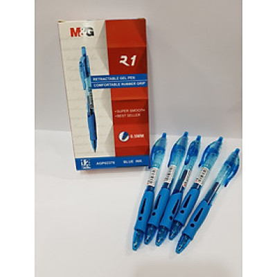 Hộp 12 Bút Nước Mực Gel Bấm M&G R1 - Mực Xanh