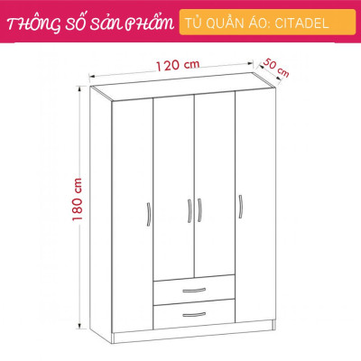 Tủ quần áo cá nhân gỗ công nghiệp tiện nghi hiện đại SMLIFE Citadel