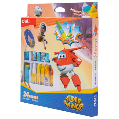 Hộp 24 Bút Màu Sáp Kèm Cây Cầm Bút & Đồ Chuốt 2 Trong 1 - SuperWings - Deli EC009-24