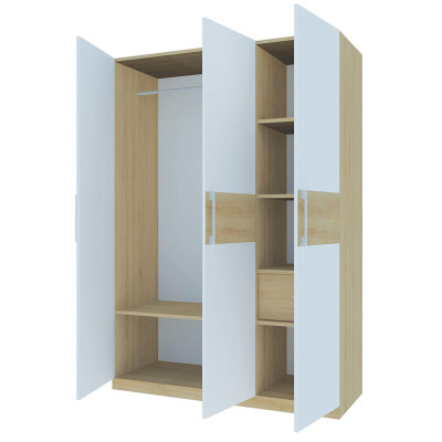 Tủ quần áo gỗ MDF Tundo 3 cánh 2 ngăn kéo kết hợp vàng trắng 140 x 55  x 200cm