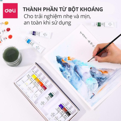 Màu nước dạng tuýp cao cấp 12ml Deli - màu nước hòa tan che phủ tốt - 12 màu/18 màu/24 màu - 73850 / 73851 / 73852 .