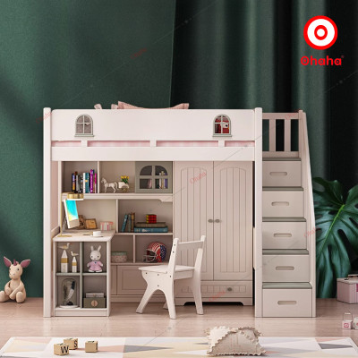 [Miễn phí lắp đặt & vận chuyển] Giường tầng trẻ em thông minh cao cấp có tủ áo và bàn học Ohaha - GTCC026