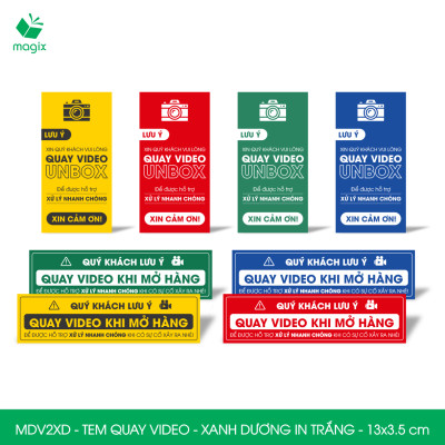 50 Tem chú ý quay video trước khi mở hàng, decal dán hộp - 13x3,5 cm - Xanh dương in trắng - MDV2XD