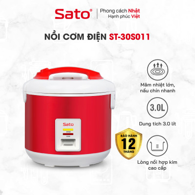 Nồi Cơm Điện SATO 30S011 3.0L - Thiết kế sang trọng, hiện đại, màu sắc trang nhã. Ủ ấm đa chiều giúp cơm ngon hơn và giữ ấm được lâu hơn - Miễn phí vận chuyển toàn quốc - Hàng chính hãng