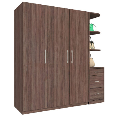 Tủ quần áo gỗ MDF Tundo 3 cánh 3 ngăn kéo màu nâu 200 x 55 x 200cm