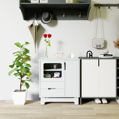 [Happy Home Furniture] MOLLY, Tủ lưu trữ cửa kính 2 cánh mở - 2 ngăn kéo, 72cm x 40cm x 82cm ( DxRxC), TCM_110