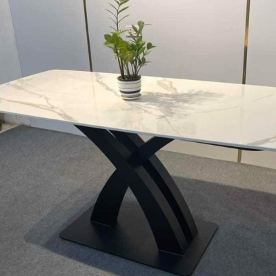 Bàn ăn cao cấp Tundo mặt đá ceramic hân sắt hiện đại