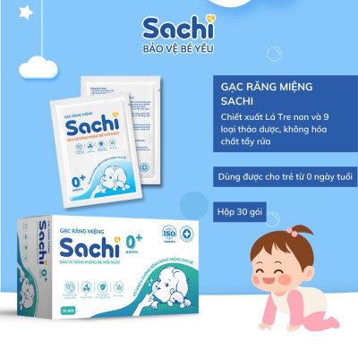 Combo 1 Gạc răng miệng cho bé 30 gói và 1 xịt chống sâu răng an toàn 30ml Sachi - Tặng 1 Xịt chống muỗi Sachi