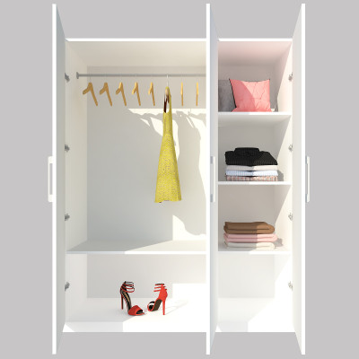 Tủ quần áo gỗ MDF Tundo 2 cánh 2 ngăn kéo màu trắng 120 x 55 x 200cm