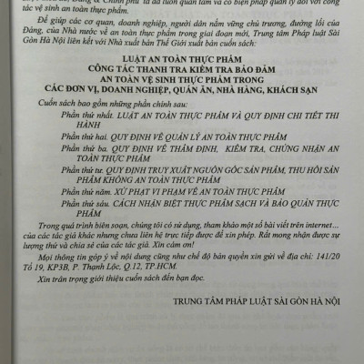 Sách Luật An Toàn Thực Phẩm – Công Tác Thanh Tra Kiểm Tra Bảo Đảm An Toàn Vệ Sinh Thực Phẩm Trong Các Đơn Vị, Doanh Nghiệp, Quán Ăn, Nhà Hàng, Khách Sạn - V2305D