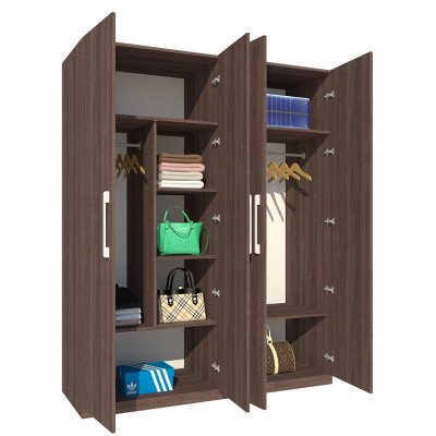 Tủ quần áo gỗ MDF Tundo 4 cánh 5 ngăn màu nâu 220 x 55 x 220cm