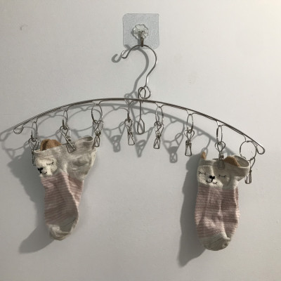 Móc treo quần áo, móc phơi đồ inox chống rơi, có 8 kẹp cố định- Phơi quần áo trẻ em, treo đồ nhà tắm, treo tất vớ, đồ lót