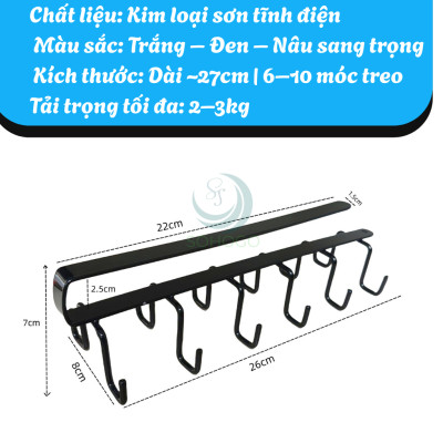 Móc Treo Đa Năng Gắn Dưới Kệ Bếp 10 MóC- Giá Treo Đồ Nhà Bếp Thông Minh Móc Treo Dưới Gầm Tủ – Tiết Kiệm Không Gian Kệ Treo Dụng Cụ Nhà Bếp Gắn Tủ Móc Treo Ly Tách và Đồ Nhà Bếp Dưới Kệ 10 Móc