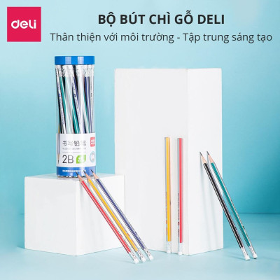 50 Chiếc Bút Chì Gỗ Tự Nhiên Deli - Dễ Gọt Và Nhạy Với Máy Chấm Thi - Kèm Tẩy Và Gọt Bút Chì - Loại HB/2B