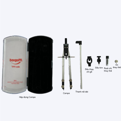 MAPED - Hộp Compa kỹ thuật Metal Bow set 5 (chì gỗ, ruột chì) (vẽ vòng tròn 52cm) - [Chính hãng]