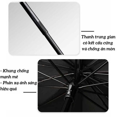 Dù che nắng ô tô 4 5 7 chỗ, ô chắn nắng kính lái ô tô vải dù cán kim loại cacbon chống tia uv