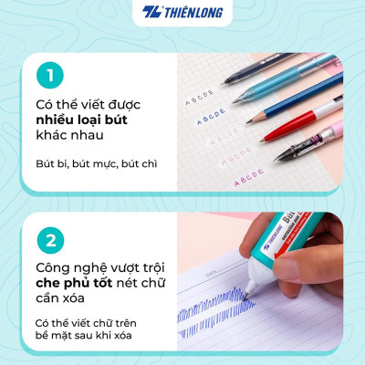 Bút xóa nước 12ml Thiên Long CP-02 xóa sạch, nhanh khô, an toàn sử dụng, thuận tiện học sinh, sinh viên, văn phòng