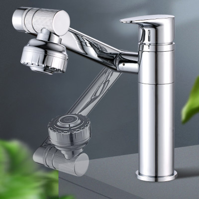 Vòi rửa mặt Lavabo cổ xoay 720 độ đa chiều, củ đồng, thân ngắn, mạ Crom, điều chỉnh nhiều chế độ tia nước Minh House