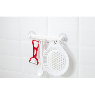 Thanh nhựa 4 móc treo đồ núm hít chân không Yamada - Màu trắng