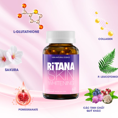 Viên uống RITANA trắng da mờ sạm nám với L-Glutathion, Sakura, Pomegranate, P.Leucotomos, collagen (60 viên)