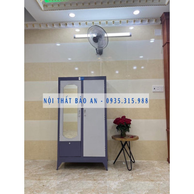 Tủ sắt quần áo ngang 0.9m cao 1m4 (Xanh trắng)