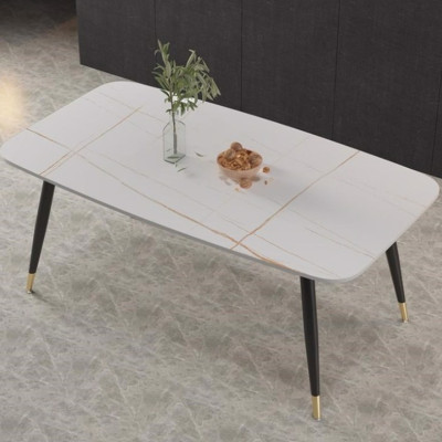 Bàn ăn cao cấp Juno Sofa mặt đá ceramic chân côn núm bọc đồng