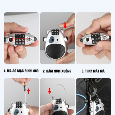 Khóa dây mật mã cáp thép chống trộm mini Minh House