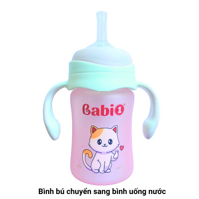Bình Sữa Thuỷ Tinh Babi1 Cổ Rộng Tráng Bọc Silicon Chống Vỡ Và Cảm Biến Nhiệt Độ - Dung tích 240ml  Cho trẻ từ 12 tháng tuổi
