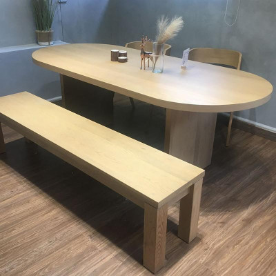 Bộ bàn ăn 2 ghế băng dài gỗ vân veneer sồi hiện đại SMLIFE Duncan Duncan | D213,3 x R99,1 x C74,9cm | gỗ Cao Su và Veneer Sồi