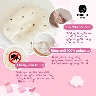 Gối chống trào ngược cho bé Rototo Bebe cao cấp nhập khẩu - Loại ripple thiết kế giấu khóa