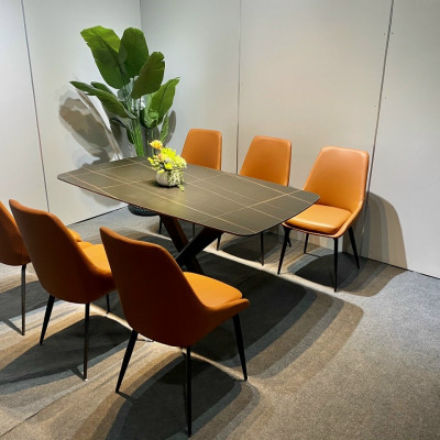 Bộ bàn ăn mặt đá phiến chân chéo chữ X kết hợp ghế Cups