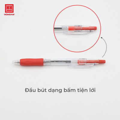 Bút bi bấm Hồng Hà đầu bi 0.7mm cho nét viết êm, trơn, có grip cao su - 2468