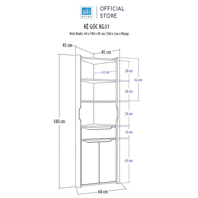 Tủ Gỗ Góc Tường Hình Tam Tam Giác Phù Hợp Đặt Tại Phòng Ăn, Phòng Bếp, Phòng Khách SIB DECOR KG31