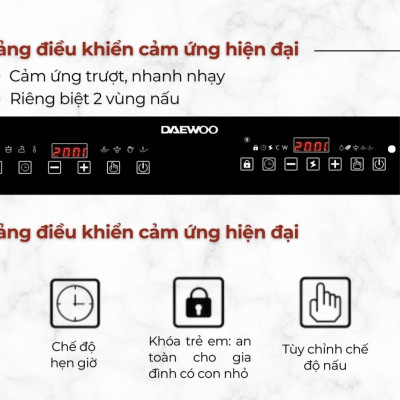 Bếp Đôi Điện Từ Hồng Ngoại Daewoo DWHB-3801C, mặt kính pha lê bóng 3800W, phù hợp mọi loại nồi - Hàng chính hãng