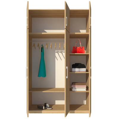 Tủ quần áo gỗ MDF Tundo 3 cánh 2 ngăn kéo màu vàng sồi 140 x 55 x 260cm