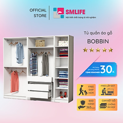 Tủ để quần áo gia đình bằng gỗ thiết kế đẹp SMLIFE Bobbin