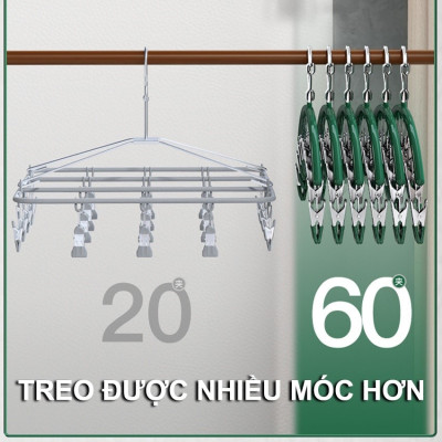 Móc Treo Đồ Lót Khăn Tất 10 Kẹp Inox, Móc Kẹp Phơi Quần Ao Đa Năng Tiết Kiệm Diện Tích, Chất Liệu Không Gỉ - HÀNG CHÍNH HÃNG MINIIN