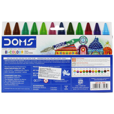 Hộp 12 Bút Sáp Màu 2 Đầu Bi-Colour Wax Crayons - DOMS 7495
