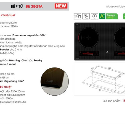 Bếp từ Bauer BE 38GTA 2 vùng nấu NK Malaysia - Hàng chính hãng