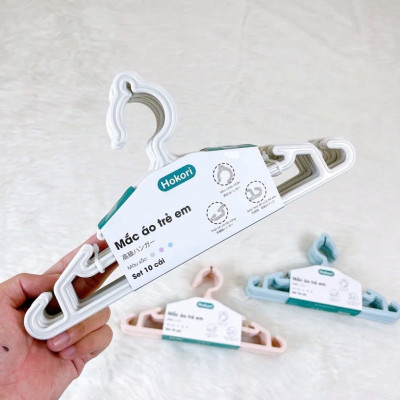 Bộ 10 móc quần áo HOKORI nhựa VIỆT NHẬT chất liệu nhựa pp nguyên sinh an toàn cho da nhạy cảm - Mắc áo trẻ em , người lớn - Hàng Việt Nam