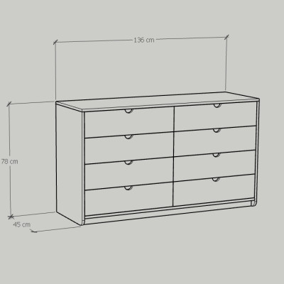 [Happy Home Furniture] CIRCLE, Tủ đựng đồ 8 ngăn kéo, 136cm x 45cm x 78cm ( DxRxC), THK_085