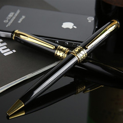 Bút Viết Bi Vỏ Kim Loại Sơn Đen Bóng Điểm Nhấn Mạ Vàng Baoer BP-68