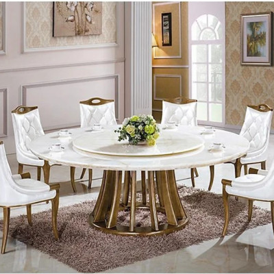 Bộ bàn ghế phòng ăn mặt đá tròn nhập khẩu Tundo HFC-BBA910-13 cao cấp